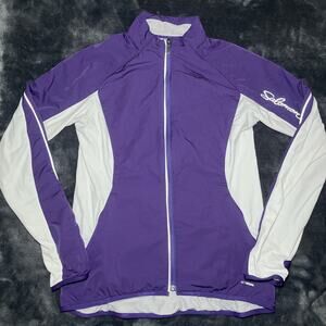 Salomon Lightweight Jacket Womens Size S Purple White Track Running Fleece Lined